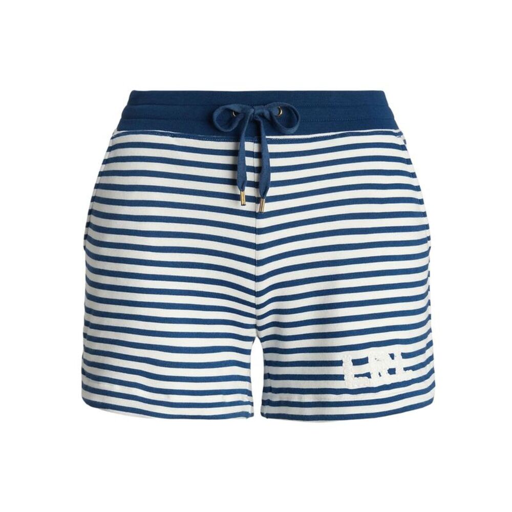 Lauren Ralph Lauren Womens Striped French Terry Drawcord Shorts Small Blue/White